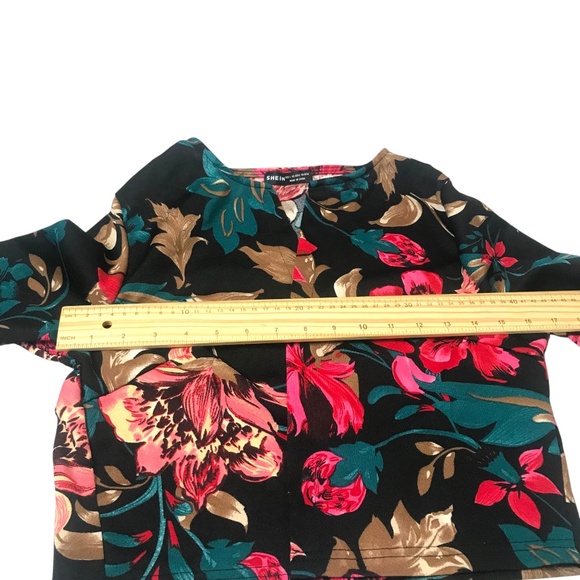 Shein Floral Open-Front Cropped Cardigan – Black Multicolor - Picture 8 of 14